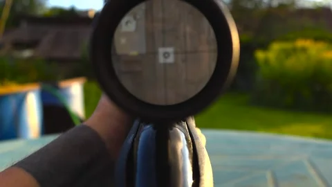 Shooting range mark viewed through a shooter optics scope or telescope during a Stock Footage 314757420