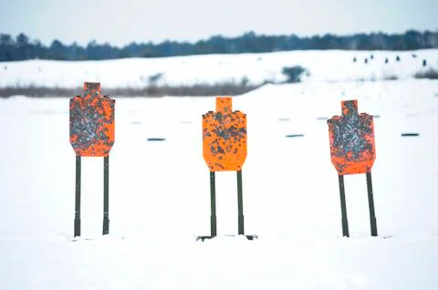 On a shooting range: row of targets set for shooting Stock Photos