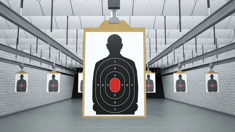 Shooting range with target riddling by bullets. Training practice or competition Stock-Footage 110048018