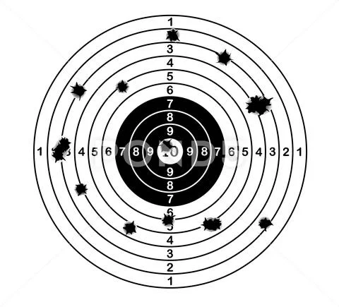 Shooting range target shot of bullet holes. vector illustration ...