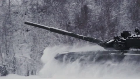 Shooting range. Tests of the tank on a snowy ground Stock Footage 115862284