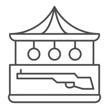 Shooting range thin line icon, Amusement park concept, Small stall with rifle Illustrazione stock