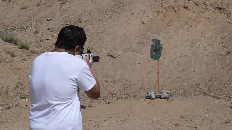 Shooting reactive steel target with vector rifle Stock Footage 276921780