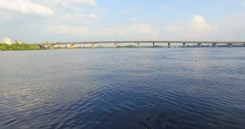 Shooting a river with a view of the bridge Stock Footage 91437806