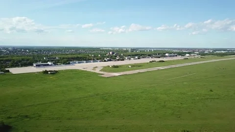 Shooting runway with quadcopter. top view of airfield. airport without planes. Stock Footage 130774448