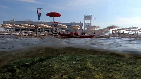Shooting at sea level on a bathing establishment - Full HD - ProRes Stock Footage 161172611