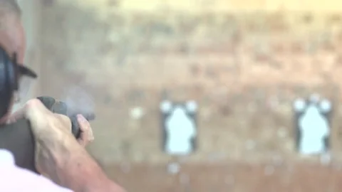 Shooting with a shotgun at a shooting range Stock Footage 82622407