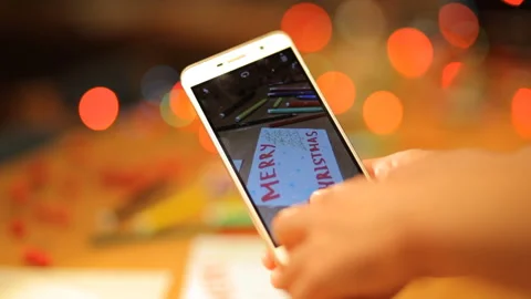 Shooting smartphone children's workshop for making Christmas cards and gifts. Stock Footage 98569385