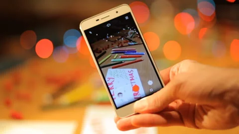 Shooting smartphone children's workshop for making Christmas cards and gifts. Stock Footage 98569414