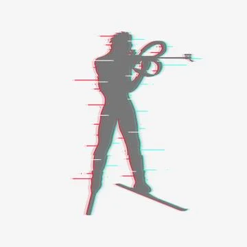 Shooting from a standing position in biathlon. Vector icon Stock Illustration