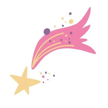 Shooting star. Comet tail or star trail. Meteorite, space. Vector Hand draw i Stock Illustration