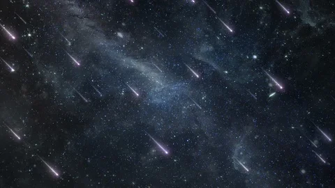 Shooting Star Comets Rain Down from Outer Space Night Sky Heavens Stock Footage 124305328