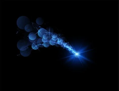 Shooting star with falling off glittering dust and sparkles trace vector, blue Stock Illustration