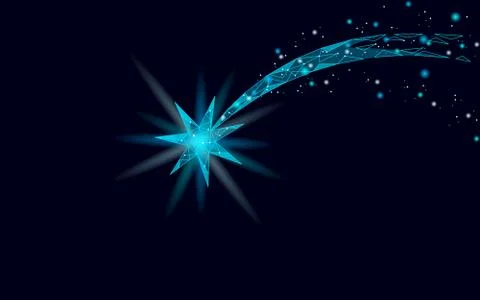 Shooting star low poly space. Night Christmas symbol make a wish. Astronomy Stock Illustration