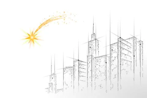 Shooting star low poly space. Night Christmas symbol make a wish. Astronomy Stock-Illustration