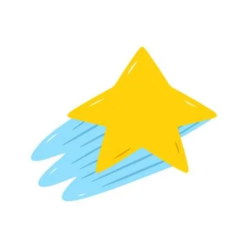 Shooting Star or Comet Illustration with Blue Trail and Yellow Star Stock Illustration
