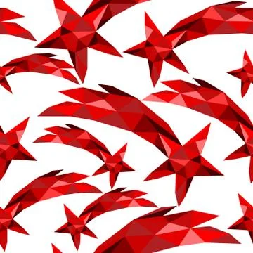 Shooting star seamless pattern red low poly xmas Illustrazione stock