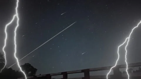 Shooting stars and thunderstorms Stock Footage 278089557