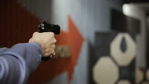 Shooting targets in a range Stock Footage 86233566