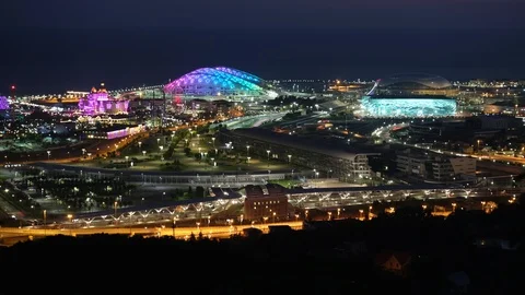 Shooting in time lapse mode. Sochi Olympic Park. Evening light. Vidéo 111955239