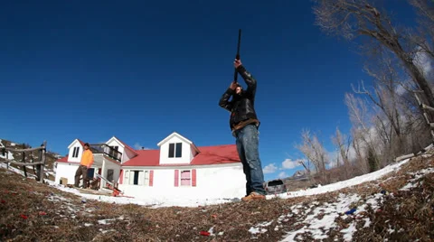 Shooting Trap Targets With Shotguns Stock Footage 33722532