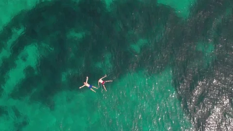 Shooting two guys in crystal clear water view from above Stock Footage 193994432