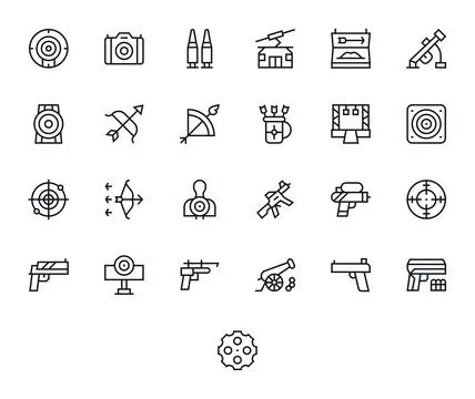 Shooting Vector Icon Toolkit featuring 25 Pixel Aligned Retina Ready Regula.. Stock Illustration