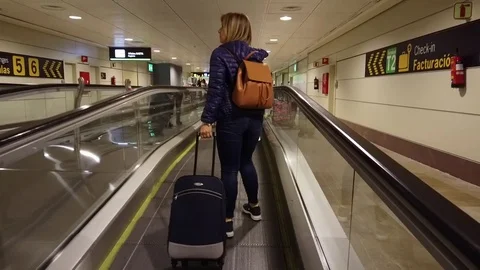 Shooting Video moving walkway Madrid Spain airport Stock Footage 106571953