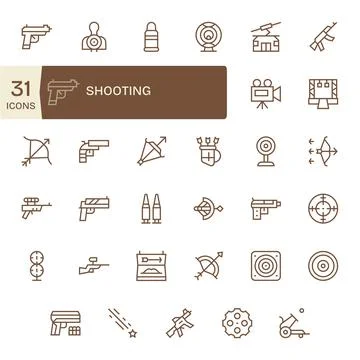 Shooting Visual Pack containing 35 Regular Line Pixel Optimized Vector Icons Stock Illustration
