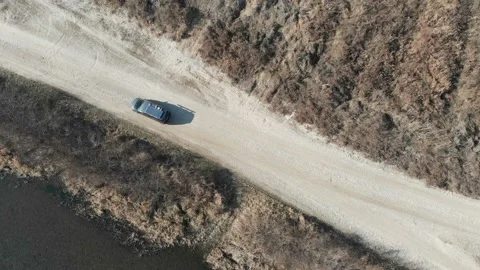 Shooting while following a camper van with drones Stock Footage 122718260