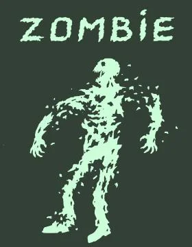 Shooting a zombie from a machine gun. Vector illustration. Stock Illustration