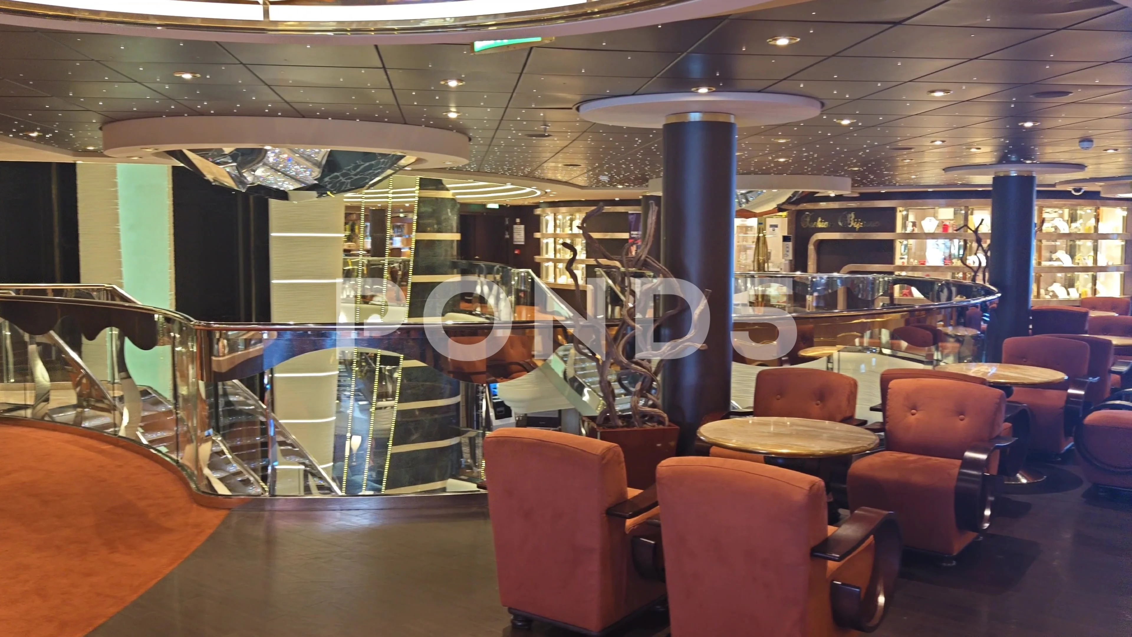 Cruise ship inside view. Shops and bar i, Stock Video