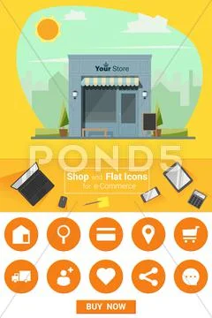 Shop and flat icons for e-commerce Stock Illustration