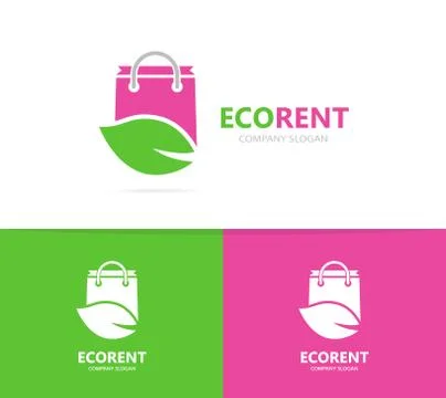 Shop and leaf logo combination. Sale and eco symbol or icon. Unique bag and 스톡 일러스트