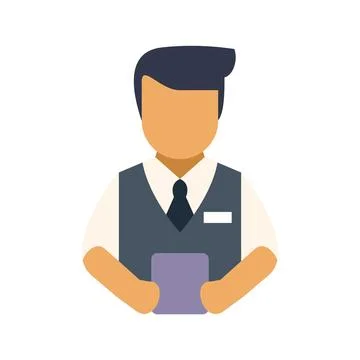 Shop assistant holding tablet wearing uniform and tie Stock Illustration