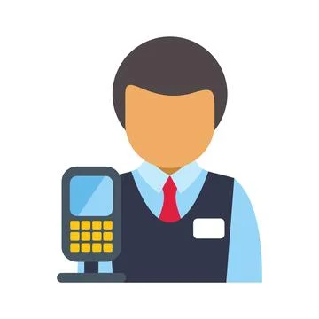 Shop assistant using pos terminal accepting contactless payment Stock Illustration