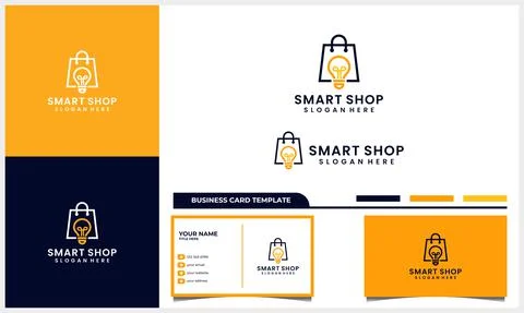 Shop bag with smart light bulb symbol logo design concept and business card Stock Illustration