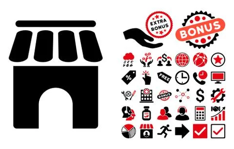 Shop Building Flat Vector Icon with Bonus Ilustración de archivo