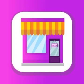 Shop building icon, neon gradient flat design, isolated on white background Stock Illustration
