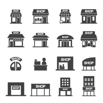 Shop building icon set Illustrazione stock