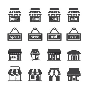 Shop building icon set Stock Illustration