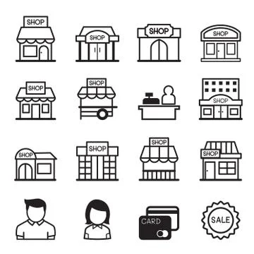 Shop building icon set Stock-Illustration