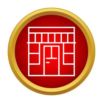Shop building storefront icon on red background Ilustración de archivo