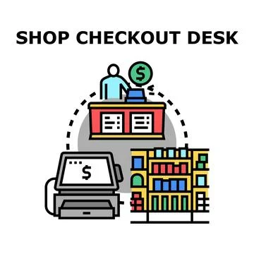 Shop checkout desk payment processing system concept Stock Illustration