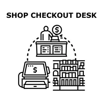 Shop checkout desk payment processing system concept Stock Illustration