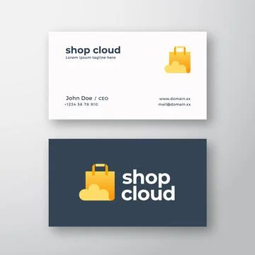 Shop Cloud Abstract Modern Vector Logo and Business Card Template. Paper Bag Stock Illustration