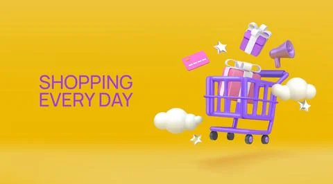 Shop delivery. 3d store render, market discount element for buy or sale, fo.. Stock Illustration