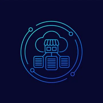 Shop documents icon with cloud, linear design 스톡 일러스트
