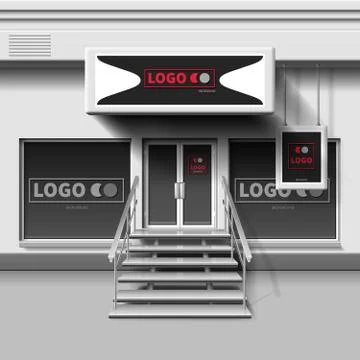 Shop exterior vector template. 3d storefront with entrance door Stock Illustration