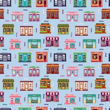 Shop facade vector pattern 스톡 일러스트